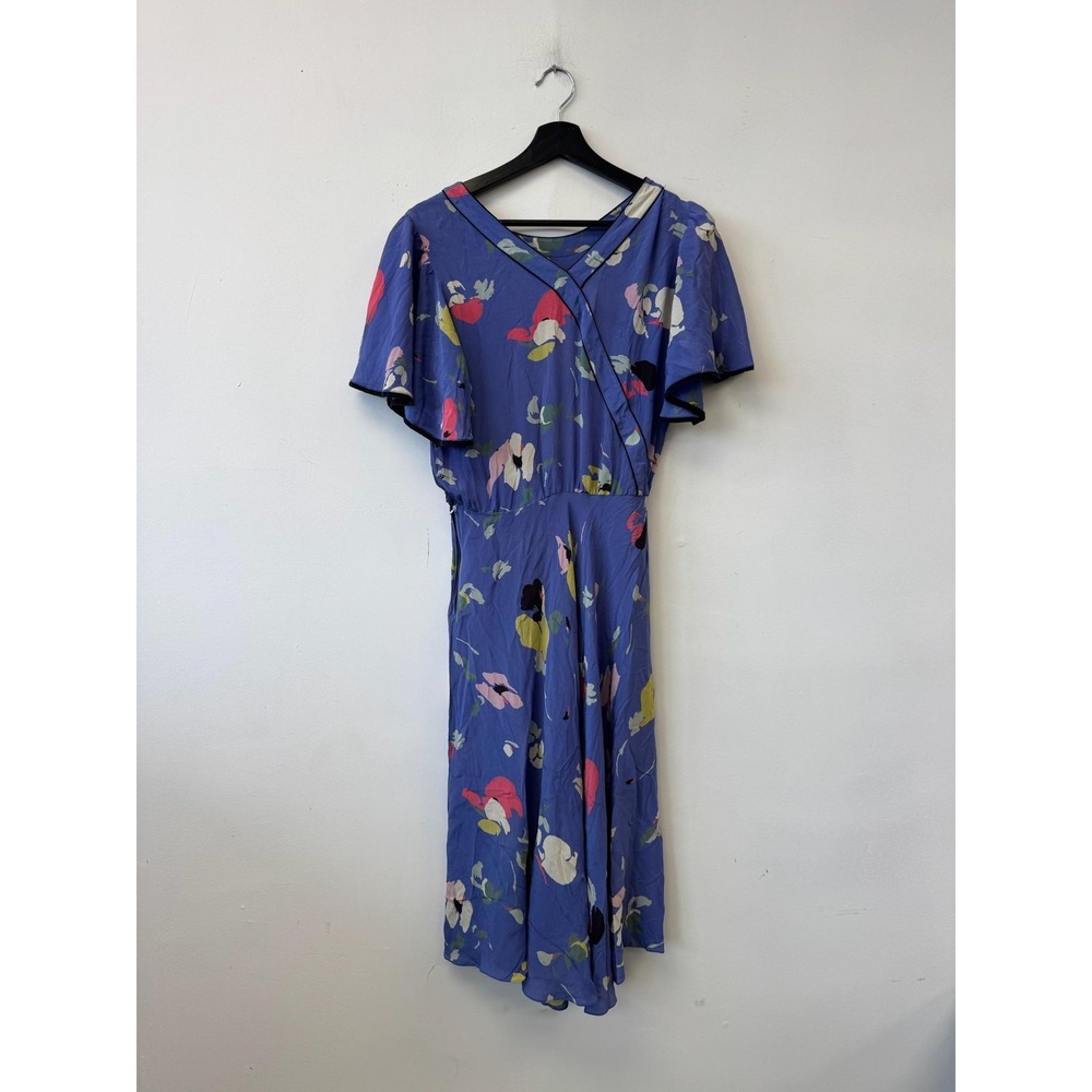 Vintage Nipon Boutique Dress Womens‎ 8 Blue Floral Wrap Silk Hong Kong 80s 90s